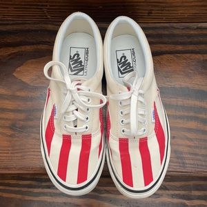 Vans, red and white stripes, women’s size 8